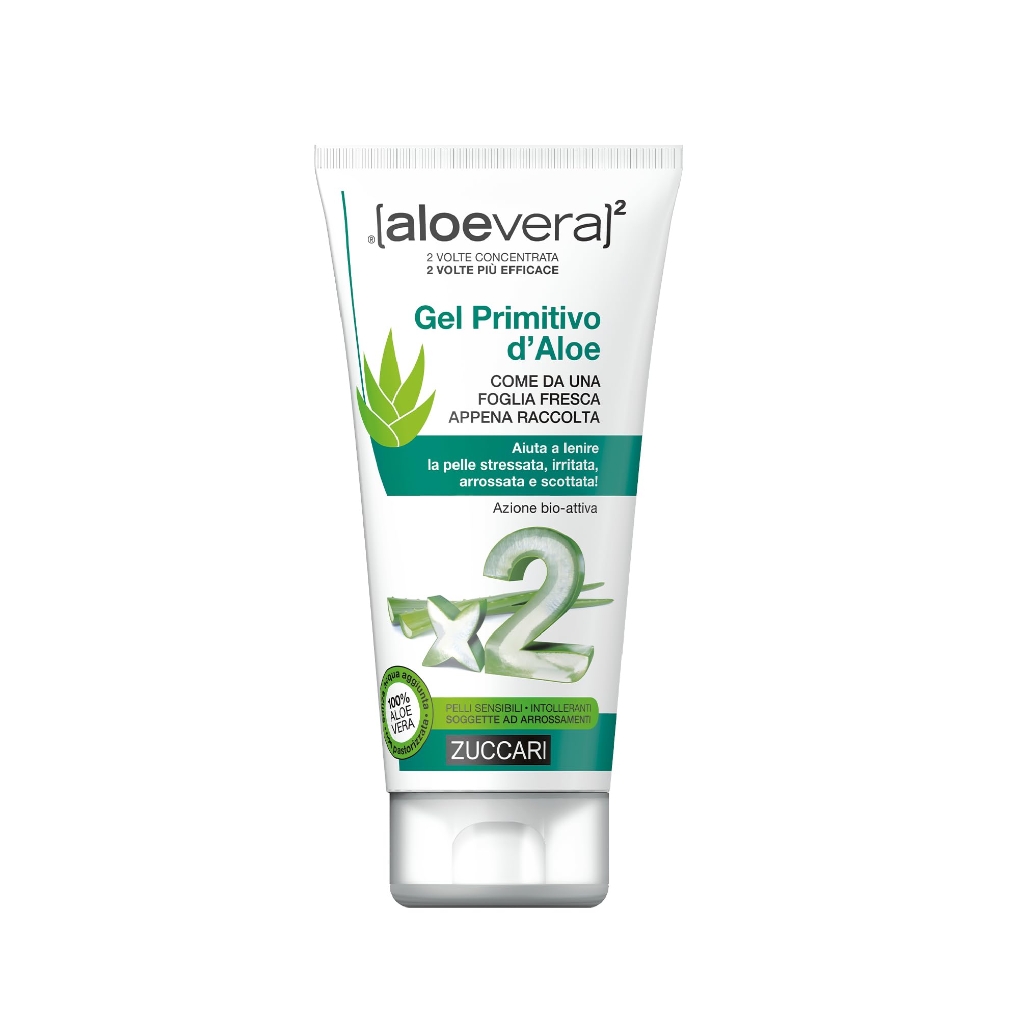 Zuccari ALOEVERA² Gel Primitivo d'Aloe, Tubo da 150ml, 100% Puro Gel di Aloe Vera Non Pastorizzato, Lenitivo e Idratante per Pelli Sensibili e Stressate