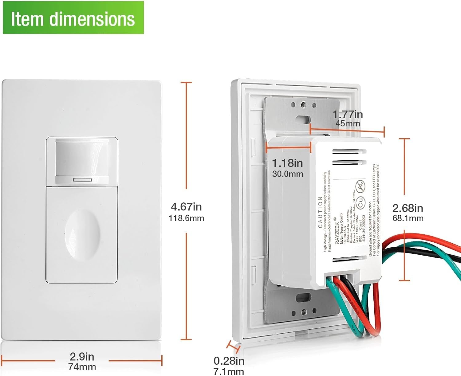 RAYZEEK Interruptor de sensor de movimiento con encendido y apagado manual, solo polo (ocupación, vacante, manual), sensor de movimiento activado por movimiento, funciona sin cable de tierra