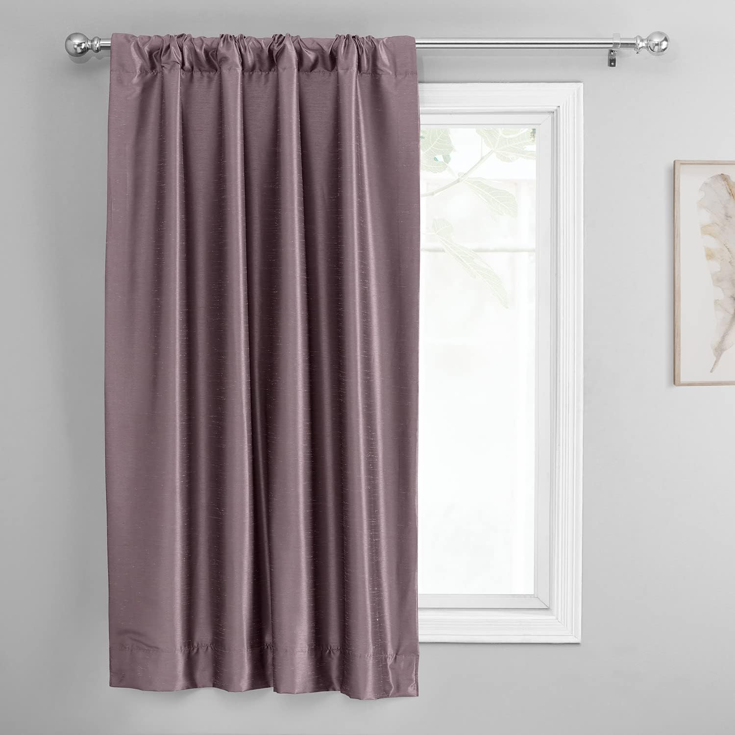 HPD Half Price Drapes Faux Dupioni Silk Room Darkening Tie Up Curtains for Windows Roll Up Balloon Curtain for Living Room, Kitchen 46 X 63 (1 Panel), PDCH-TU11-63, Smokey Plum
