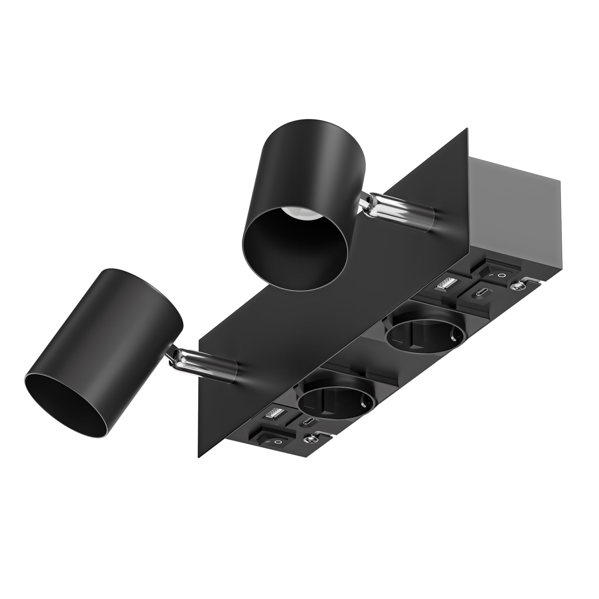 ledscom.de Lampa ścienna WAIKA, 2-płomienna, przełącznik, czarna, 2 gniazda, USB-C, USB-A, 2x GU10 maks. 15W