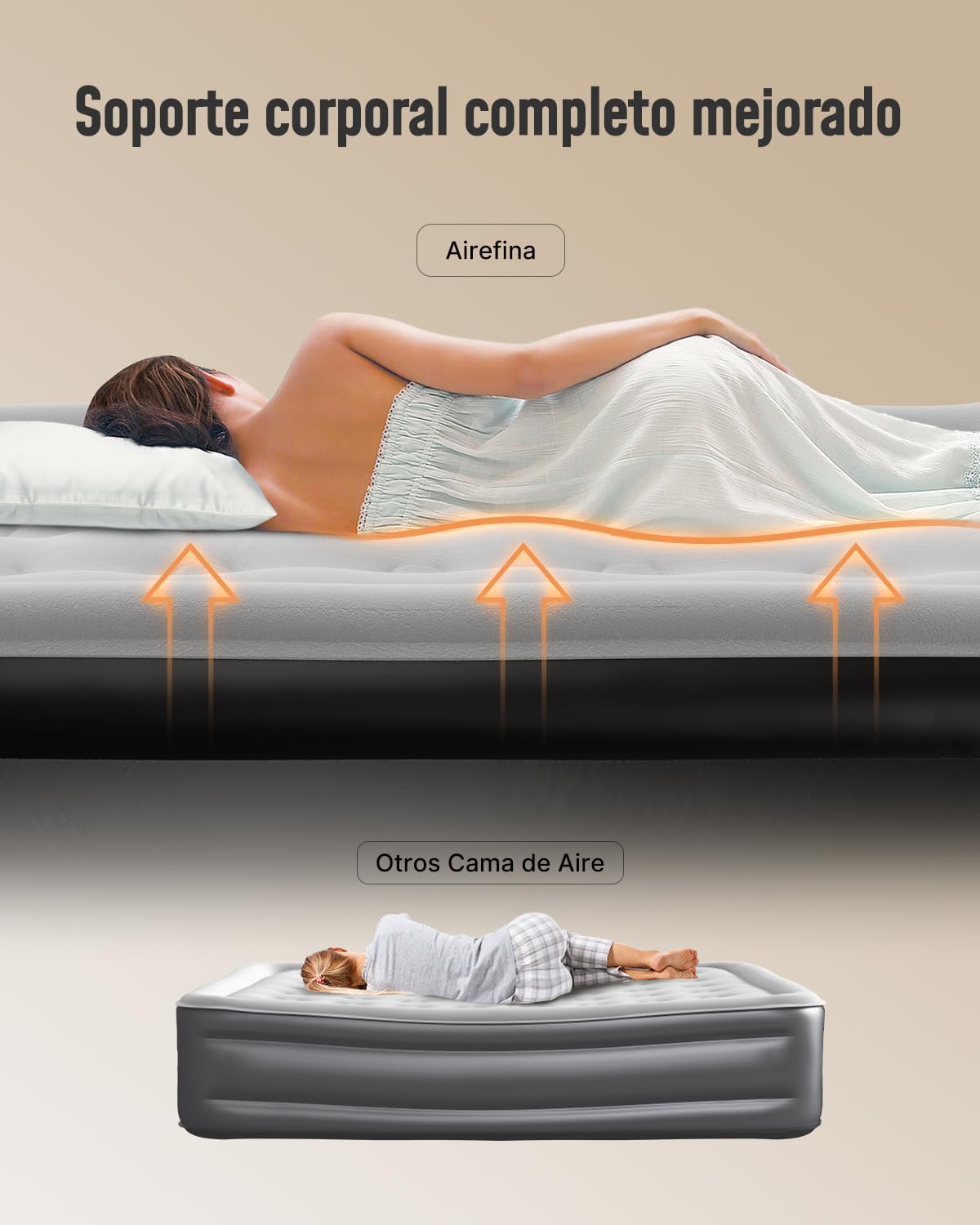 Airefina Colchon Hinchable con Bomba Eléctrica Incorporada, Colchón Hinchable Matrimonio en 3 Minutos, Superficie Acolchada Cama Hinchable, Cama de Aire Portátil para Casa Camping 137 x 190 x 46cm