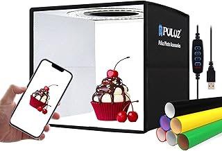Mini Light Box Photography 9.8 inch/25cm Photo Box PULUZ Portable Photo Studio Lightbox Shooting Tent Kit with 96 LED Lights &12 Colors Backdrops for Small Items Display