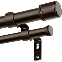 Double Curtain Rod 66 to 120 Inch, HOTOZON 1 Inch Heavy Duty Double Curtain Rods for Windows 54 to 116 Inches4.5-9.6 ft, Telescoping Drapery Rod with Simple End Finials, Bronze