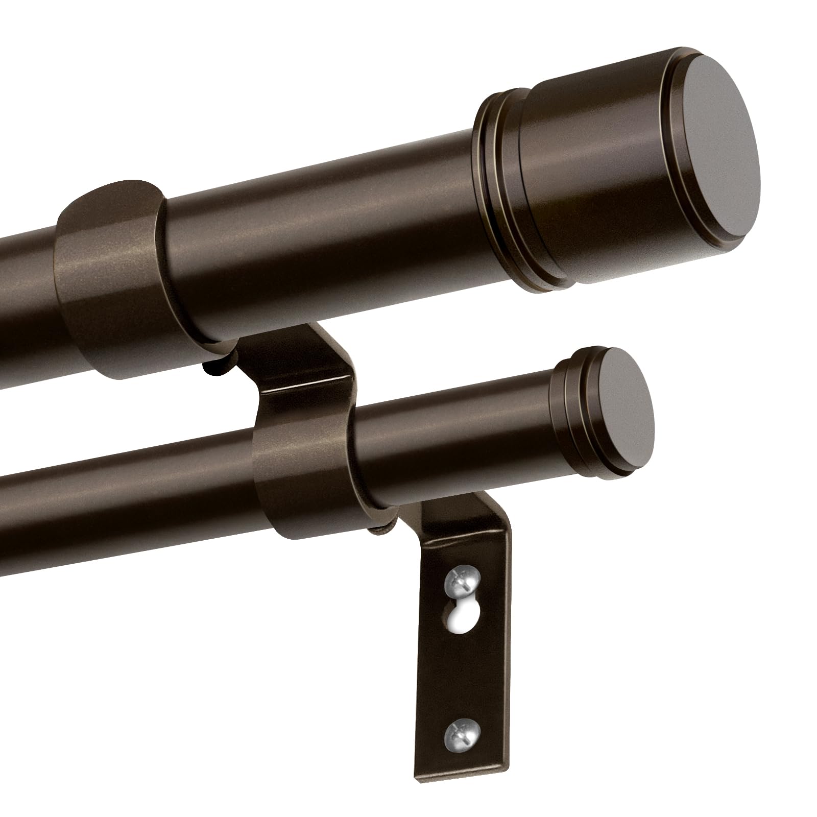 BOLITE Double Curtain Pole Bronze 167-305 cm, 25 mm Extendable Curtain Poles for Eyelet Curtains, Heavy Duty Metal Curtains Rod with Cap Finials, Brackets, Wall Mounted Curtains Poles for Bedroom