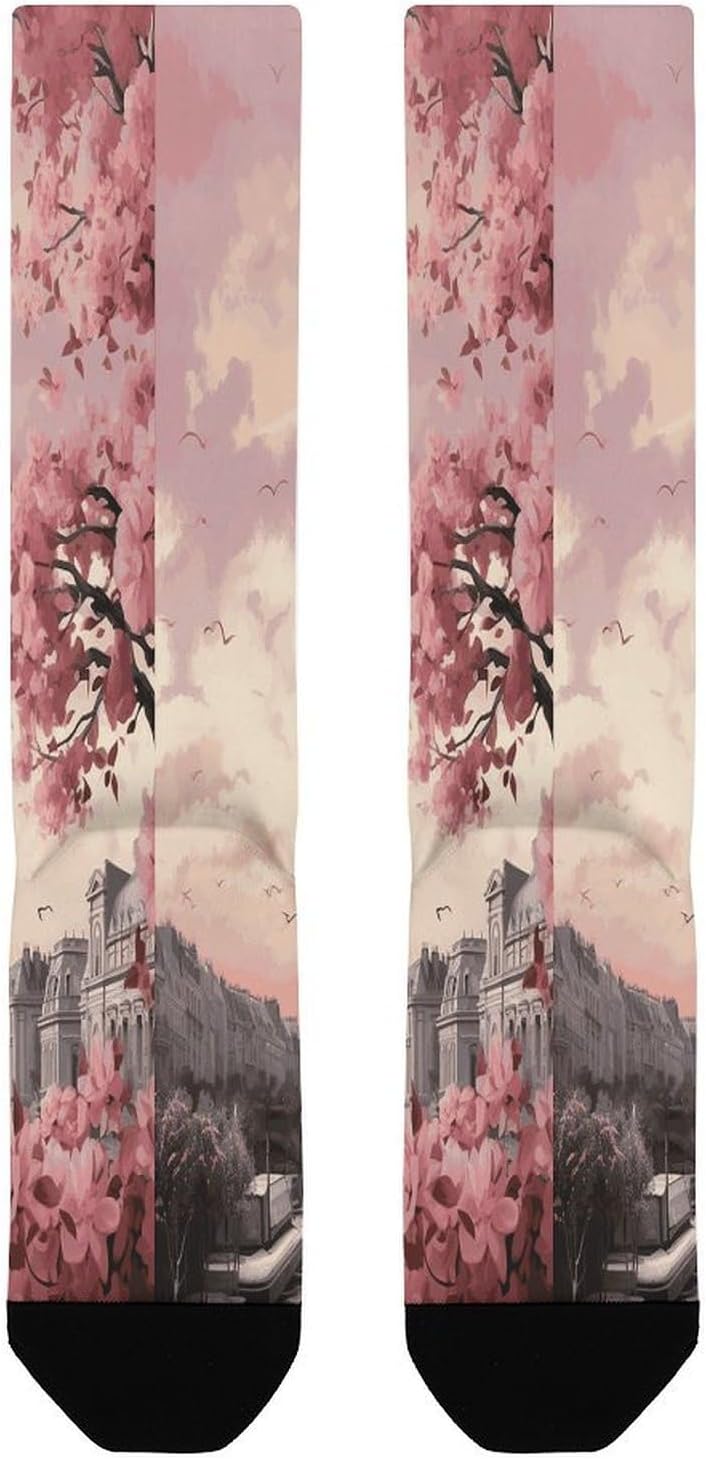Romantic Paris Tower Compression Socks for Men Women | Funny Novelty Knee High Socks, Breathable Cozy Soft Football Sock, Over The Calf Socks for Casual Work Athletic Sock & Gifts