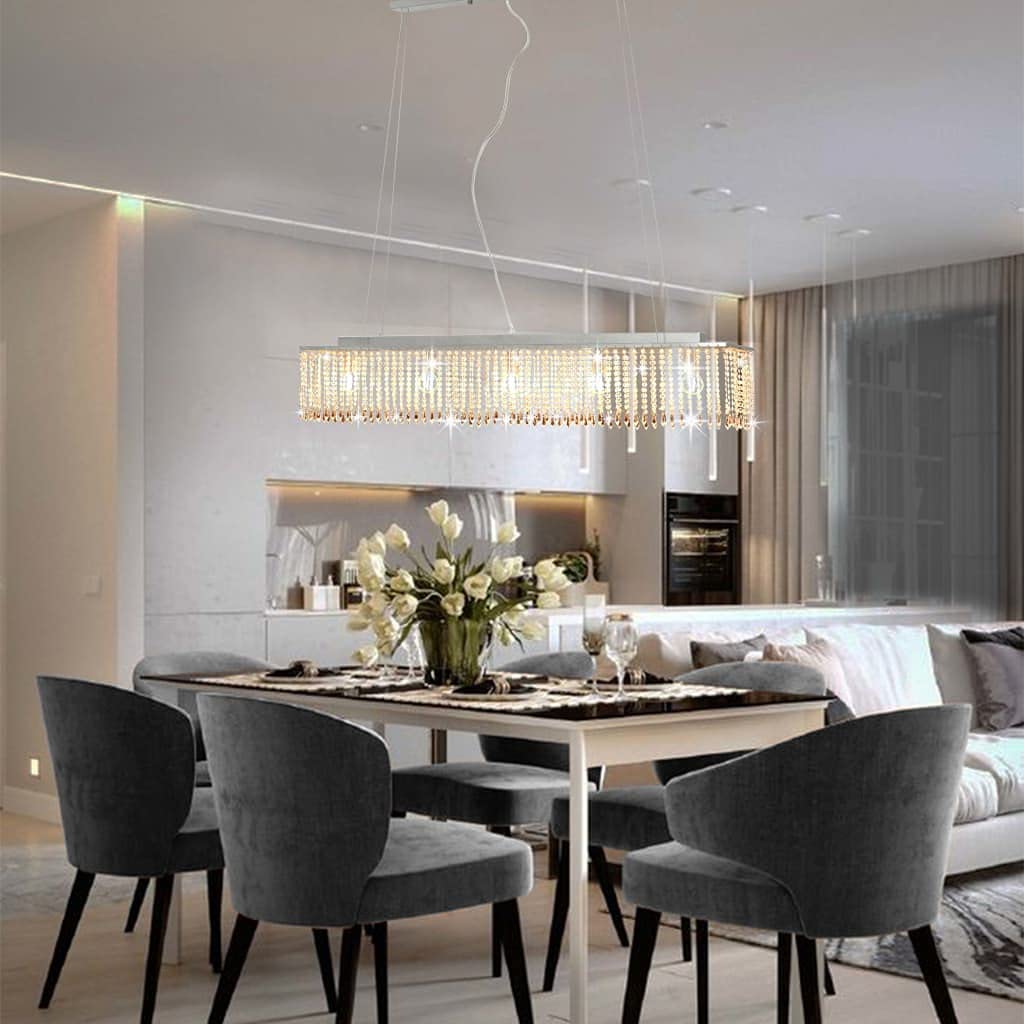 Plafonnier avec perles de cristal argenté doté de culots E14 pour grand éclairage