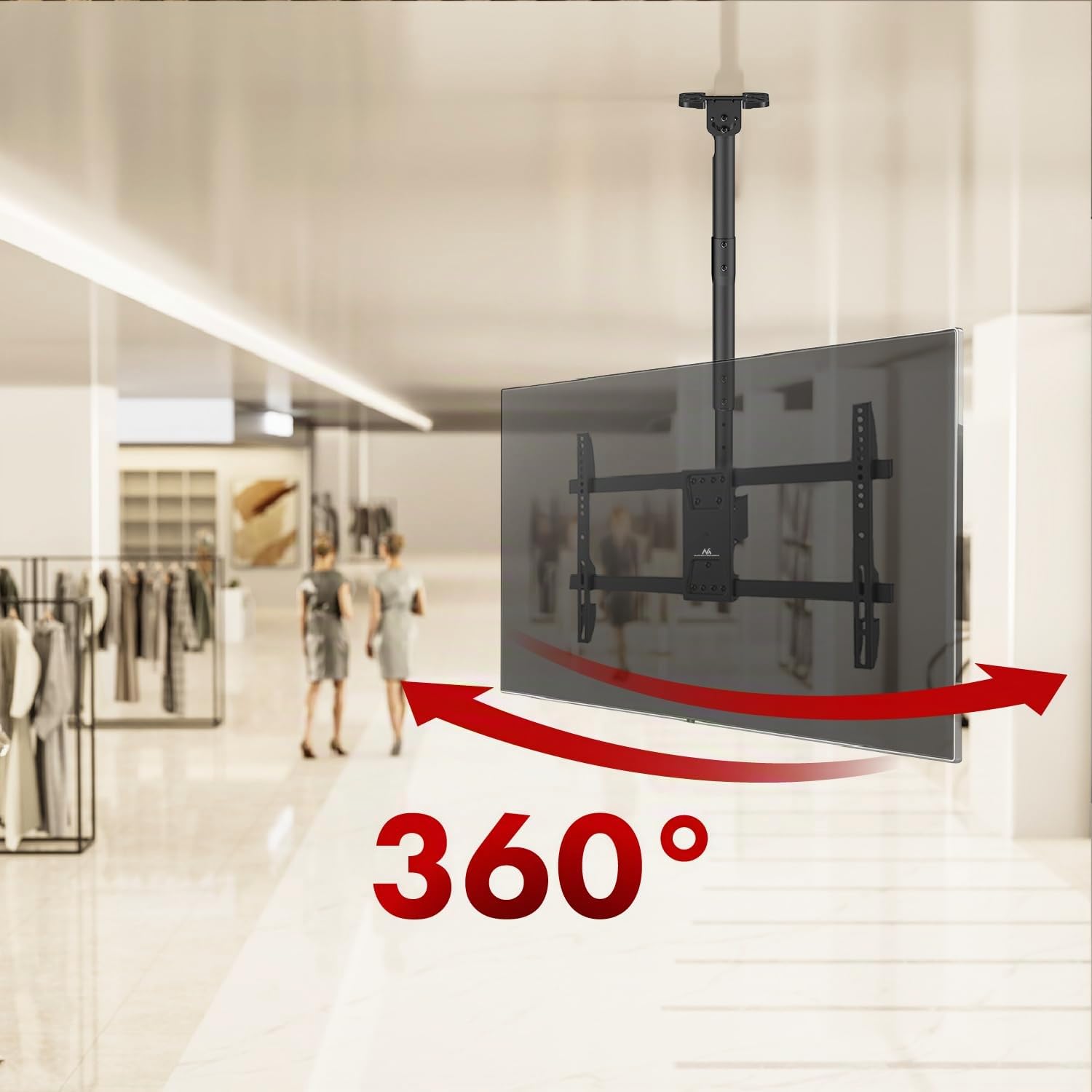 Maclean Support de Plafond pour téléviseur de 43 à 86 ″, capacité de Charge de 60 kg, inclinable, pivotant à 25°, réglable en Hauteur à 180 °, Hauteur réglable de 485 à 925 mm, VESA jusqu'à 600 x 400