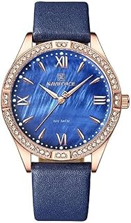 ساعة بمينا أزرق وسوار جلدي للنساء من نافي فورس NF5038 RG D.BE رقمي تناظري
