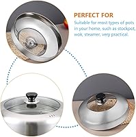 Vista 9 de YARNOW Tapas de sartén de acero inoxidable Cubierta de olla de metal Mango de tapa de olla de cocina grande para cocinar