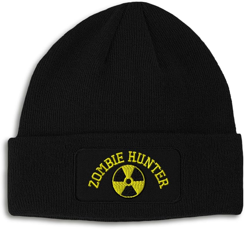 Custom Patch Beanie Zombie Hunter Radiation Embroidery Skull Cap Hats for Men & Women Winter Hats One Size