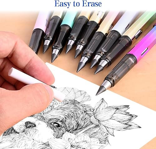 Miniatura 3 de 9 lápices infinitos con 9 puntas de repuesto para bolígrafos, lápiz eterno, sin afilar lápices para niños, escribir, dibujar, suministros escolares