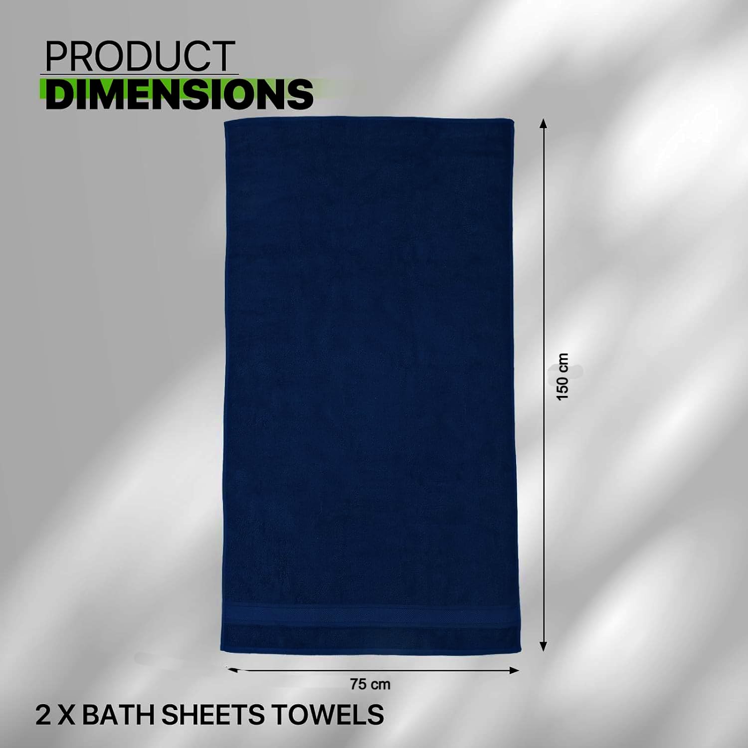 TEXTILESY Pack of 2 Large Bath Sheet Towel Set- 75 x 150 cm-500 cm-100% Cotton Bath Sheet Towels Quick Dry & Absorbent (Cotton, Royal Blue) - Image 2