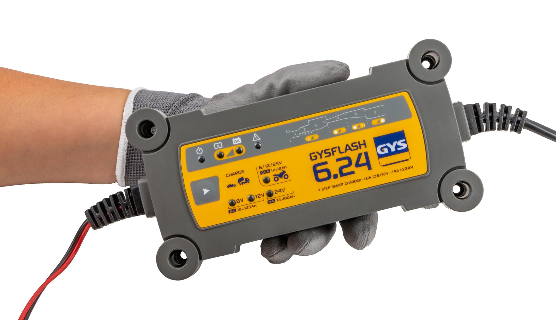 GYS Cargador de batería de Coche 6B - 0.8AA Max para Coche Camiones Moto Batería desde 1,2Ah Batería desde 15Ah 029460