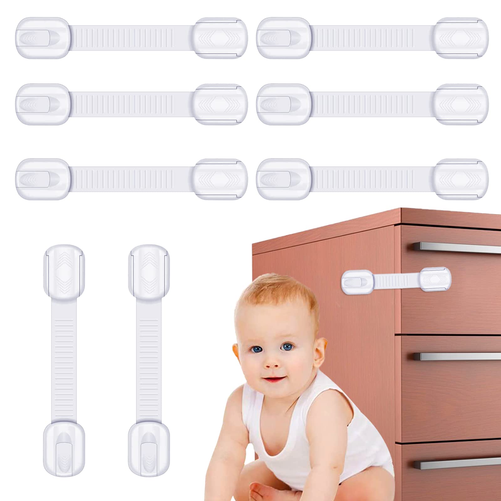 Phantasy ® 8PCS Child Safety Strap Locks Baby Proofing Latches for Drawer Door Fridge Oven Toilet Seat Kitchen Cupboard Appliance Trash Can with Adhesive Adjustable No Drilling Required
