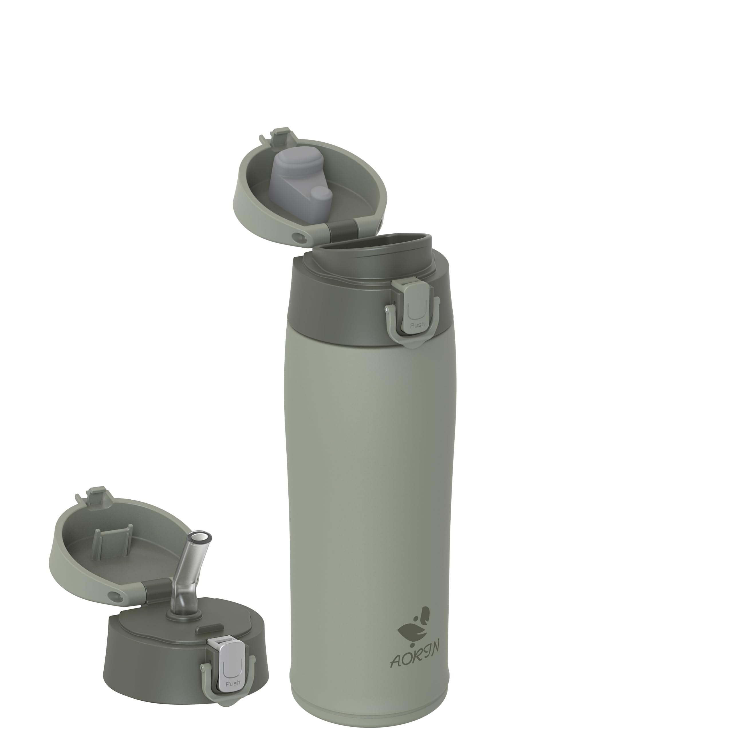 AORIN Botella Agua Acero Inoxidable 18/8 con 2 Tapas, 500ml Botella Agua Niños, Botella Térmica Anti-Fugas, Botella Gimnasio, Termo sin BPA para Deportes, Exterior, Viajes y Escuela — view 46