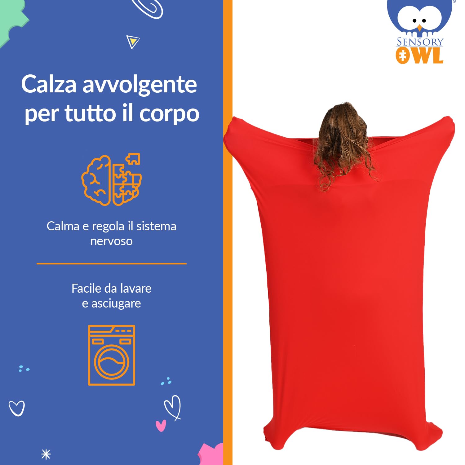 Calza Sensoriale Per Bambini e Adulti Antistress Autismo ADHD Stimolazione Della Pressione M 125 cm Rosso