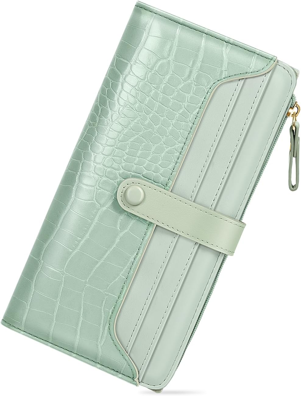 TipmileSlim Wallet Women with RFID Blocking Bifold Leather Wallet Credit Card Holder Clutch Wallet with Zipper Coin Pocket ID Window (Minimalist, Green)