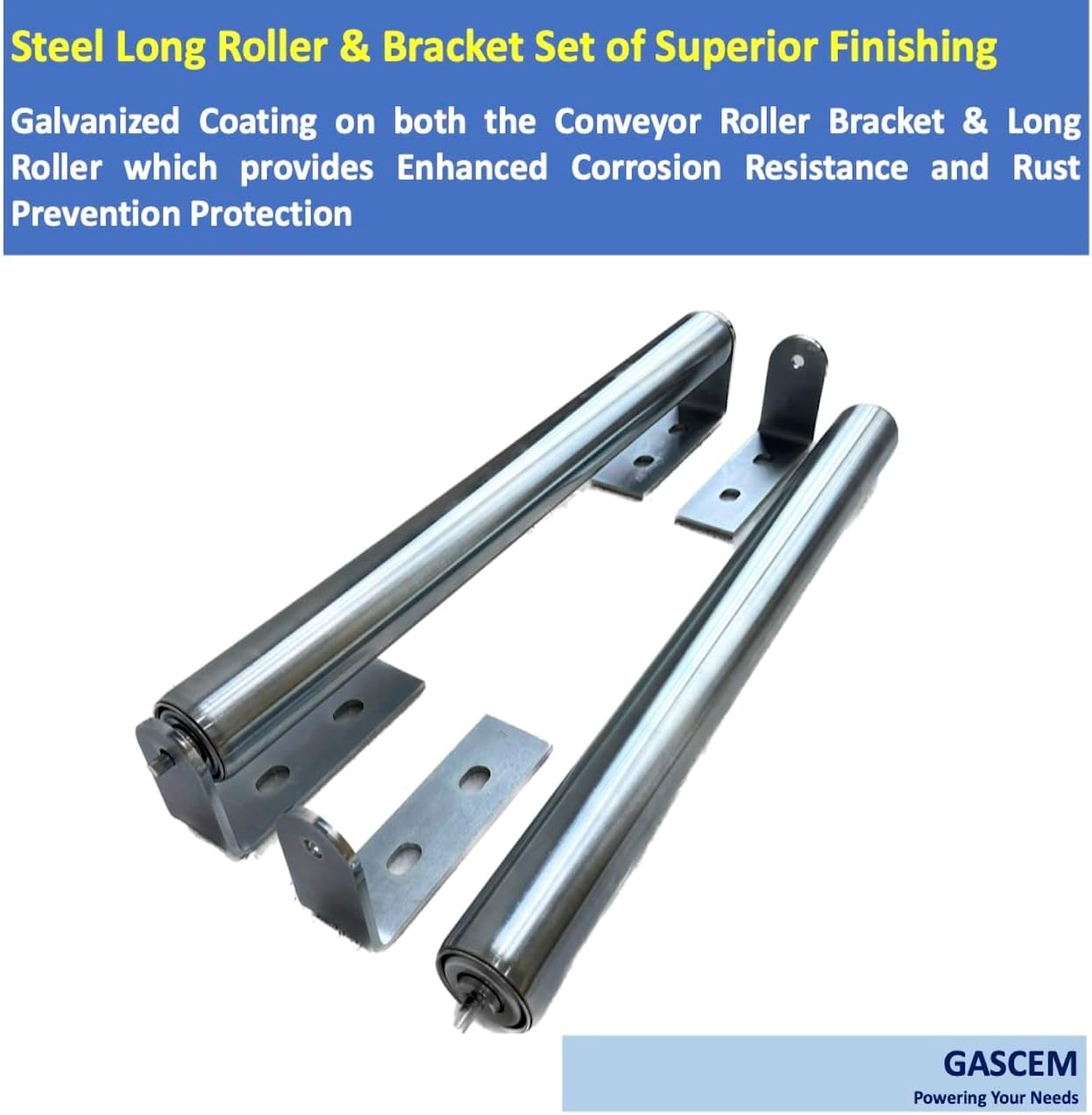 Long Roller with Bracket Set | 16" Length, 1.5" Diameter | Galvanized Steel | Versatile Support for Roller Stands, Woodworking, and Conveyors | Pack of 2