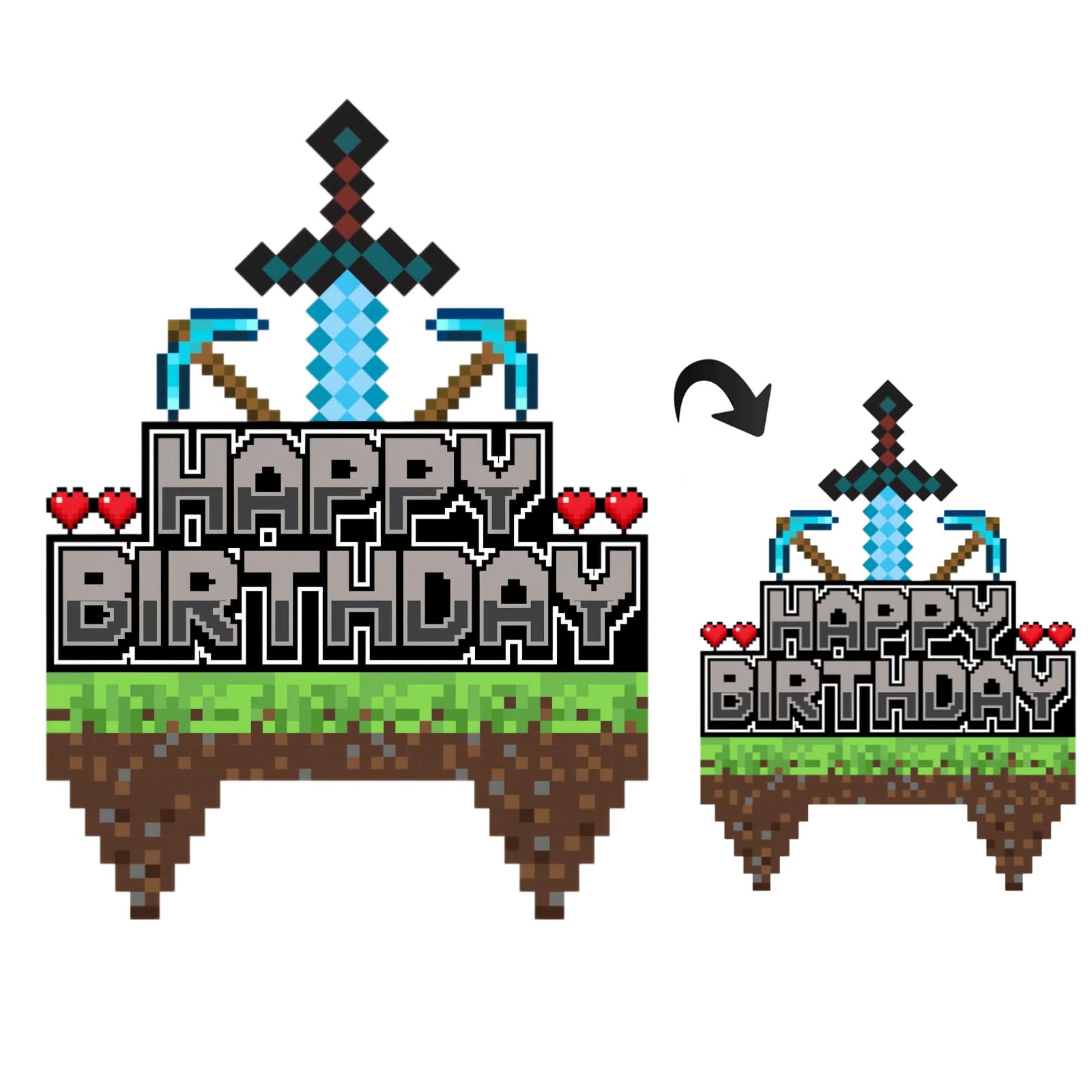 Pixel Gaming Cake Topper, Happy Birthday Cake Decoration, Pixel Style Party Supplies for Boys Gaming Theme Birthday
