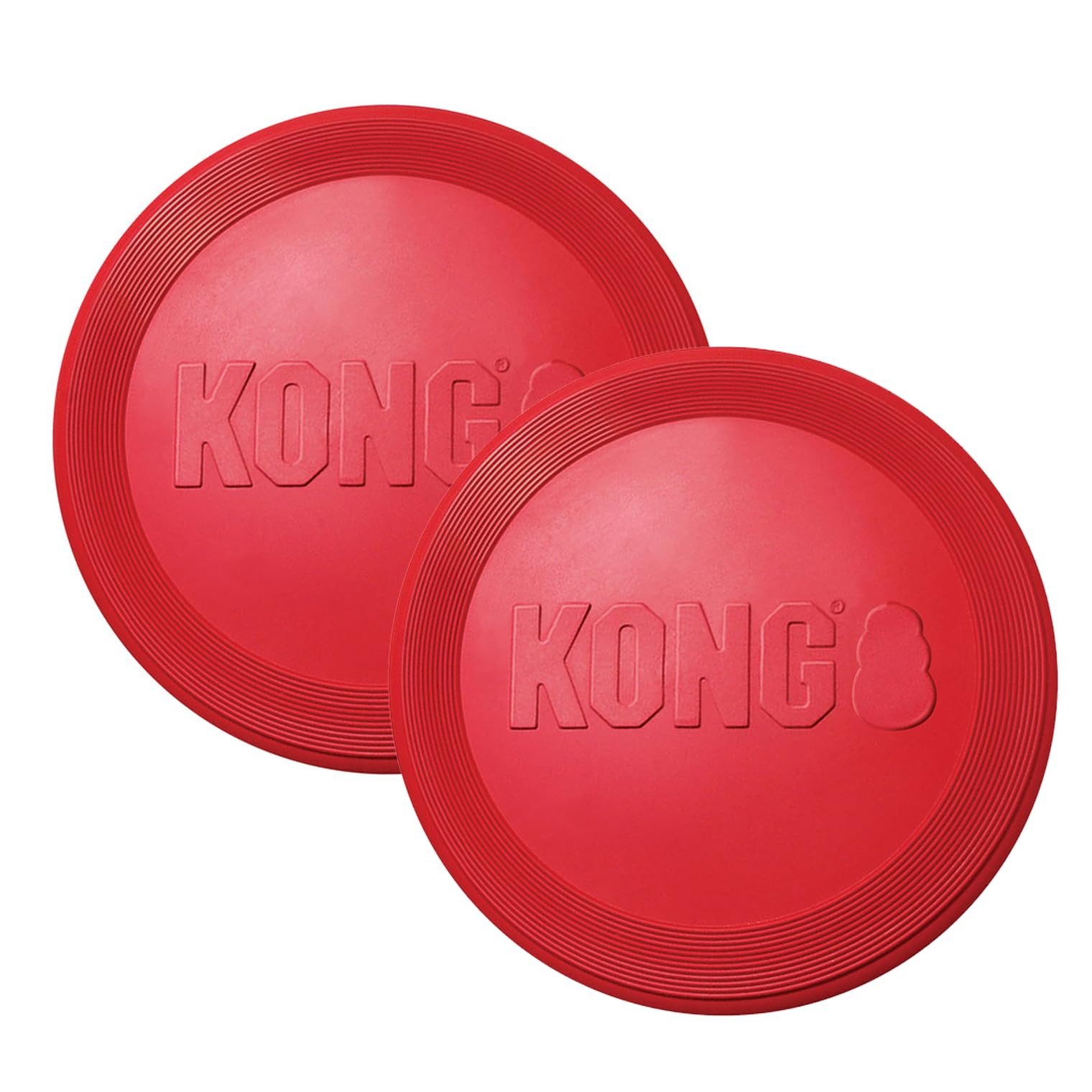 KONG Flyer Hundespielzeug mit Gummischeibe, zum Fangen, Apportieren und Spielen, Rot, groß, 2 Stück