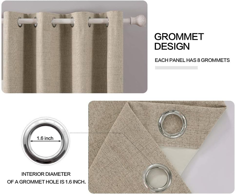 MIULEE 100% Blackout Curtains 90 Inches Long for Bedroom,Solid Grommet Window Curtain for Living Room,Tan Linen Textured Light Blackout Room Darkening Curtains/Draperies,2 Panels Set 52x90 Inch