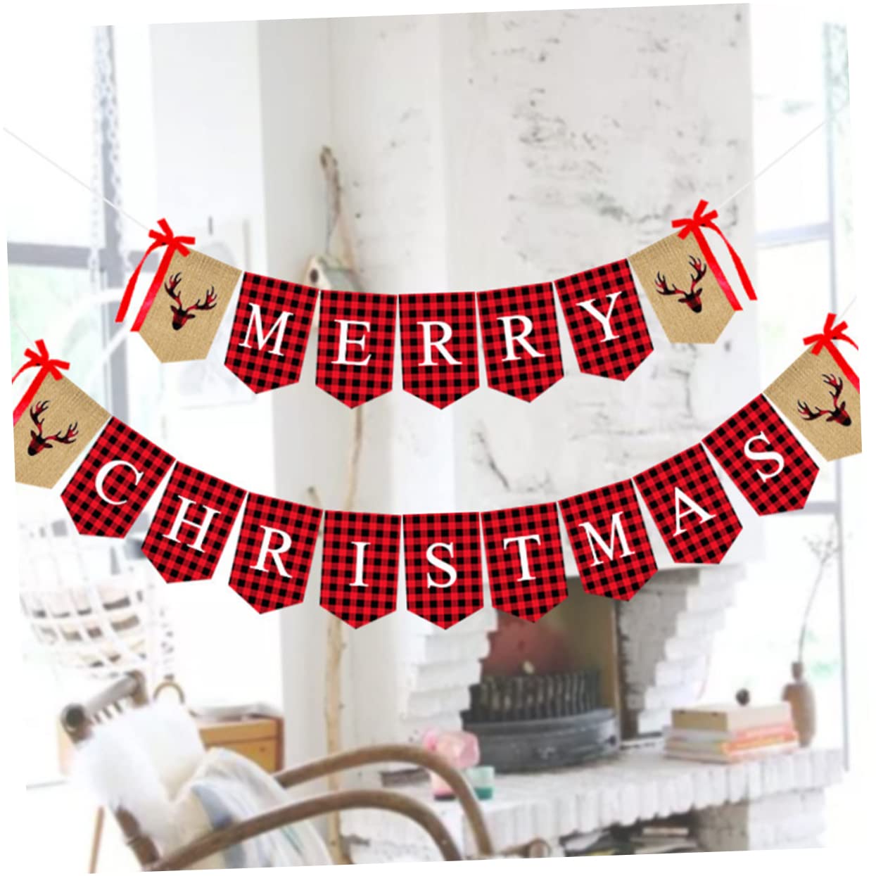 MAGICLULU 2 Set Bandiera Di Natale Banner a Tema Natalizio Bandiera Dell'albero Di Natale Della Stamina Della Festa Di Forniture Per Feste Di Buon Rosso Cotone