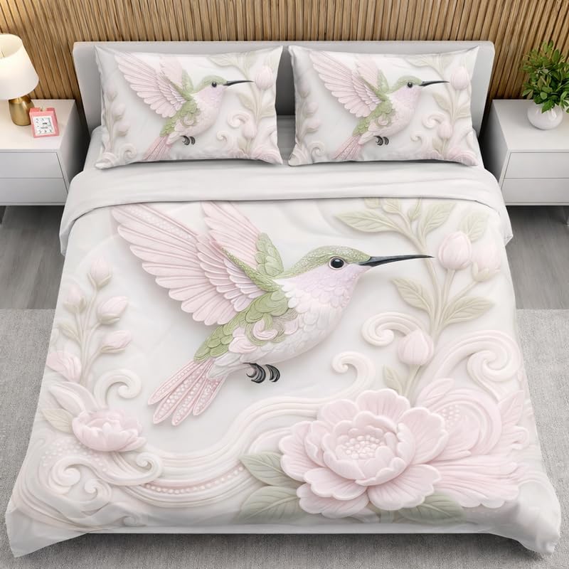 Image of Decor Well 7D Digital Printed King Size Bedsheet with 2 Pillow Covers|Soft Premium Polycotton Feel Microfiber Double Bed Bedsheet,Breathable,Wrinkle Free&Fade Resistant,90x100 Inch,Pink Green Sparrow