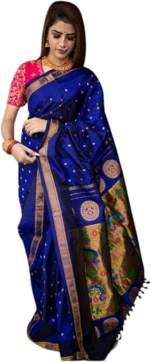 Flosive Blue Banarasi Silk Saree for Women with Zari Work