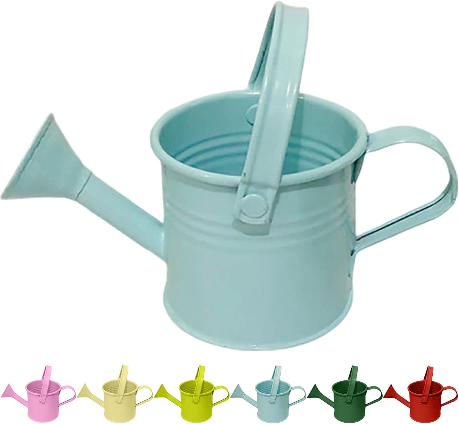 Vintage Tinplate Watering Kettle, 1L Outdoor Metal Water Bucket for Plants, Decorative Sprinkling Can for Flowers, Garden Beds, and Home Landscaping (Light Blue)