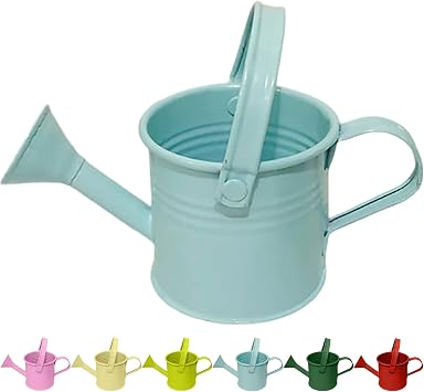 Vintage Tinplate Watering Kettle, 1L Outdoor Metal Water Bucket for Plants, Decorative Sprinkling Can for Flowers, Garden Beds, and Home Landscaping Light Blue