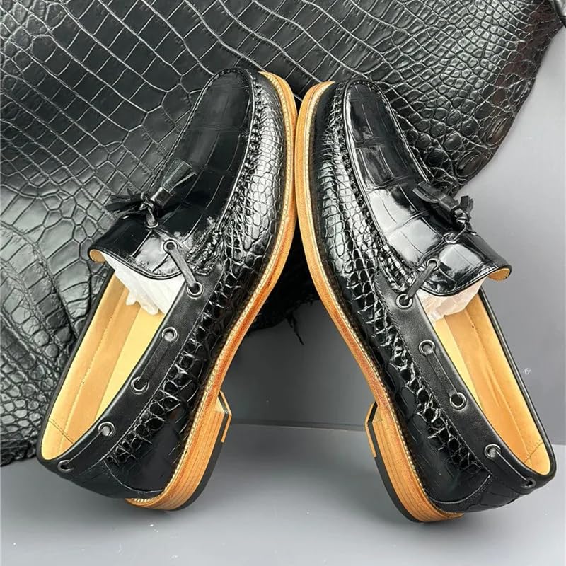 Authentic Crocodile Skin Men's Business Casual Tassel Designer Dress Loafers Genuine Alligator Leather Male Slip-on Boat Shoes3
