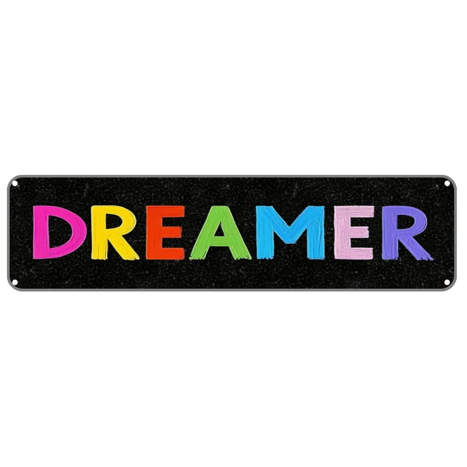 DREAMER Tin Sign Christmas Decor Retro Wall Decor For Home Coffee Bar Funny Aluminum Sign 4x16 Inch