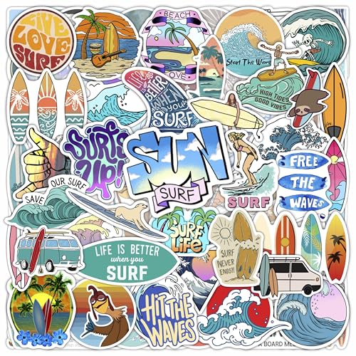 BulbaCraft Surf & Wave Stickers for Water Bottle and Laptop - Ocean Party Supplies & Decorations,...