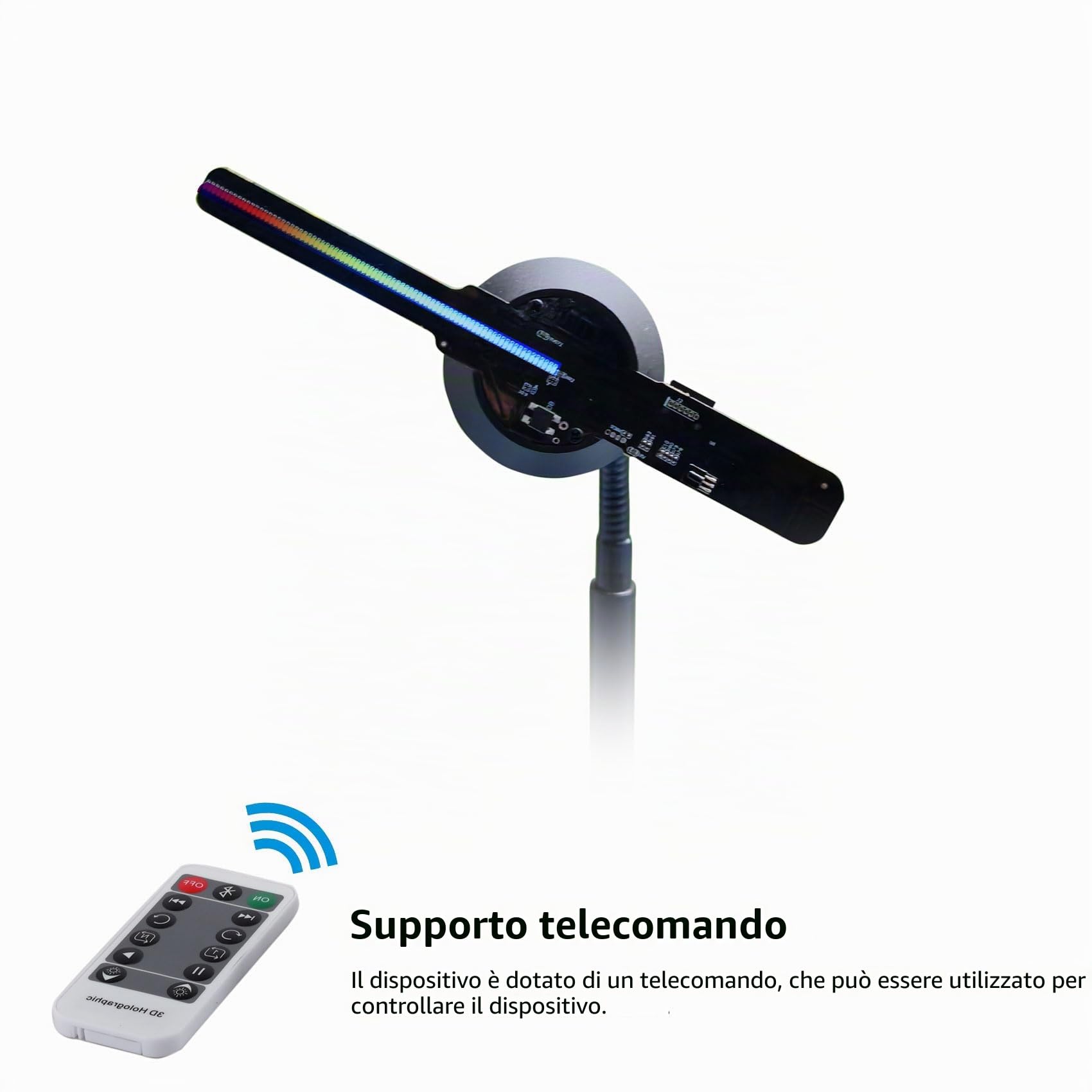 Ventilatore Olografico 3D Missyou 16CM, Proiettore Olografico LED con WiFi, APP, Telecomando e Bluetooth, Video Personalizzabili, Display 3D per Eventi, Mostre e Negozi