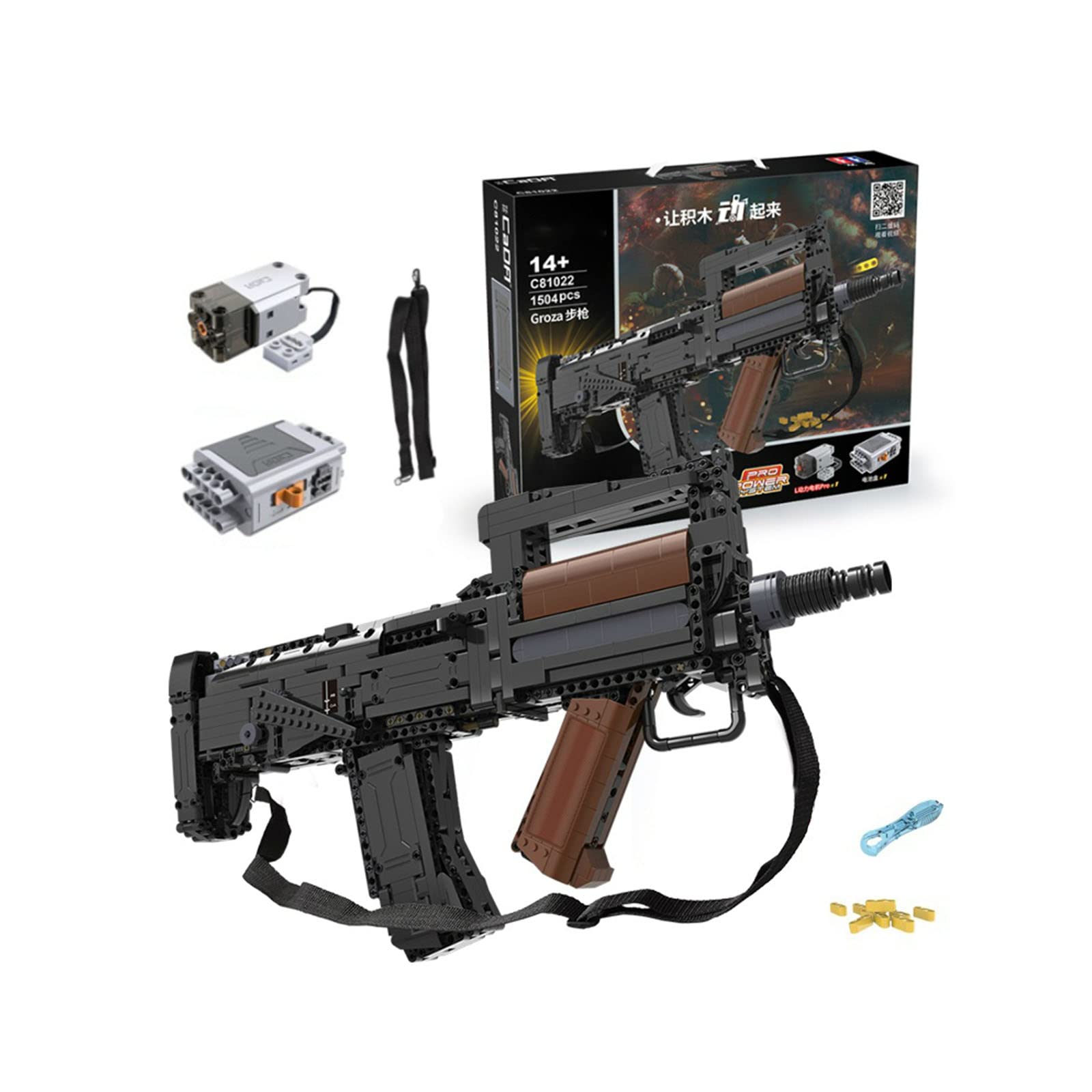 1504Pcs Military Weapon Technical Electric Groza Assault Rifle Model Building Blocks MOC Gun Bricks Toys for Boys