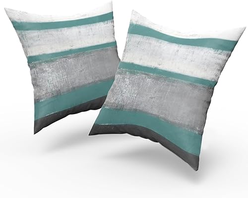 Miniatura 8 de Juego de 2 fundas de almohada de color marrón claro oscuro de 18 x 18 pulgadas arte abstracto moderno marrón azul y gris fundas de almohada