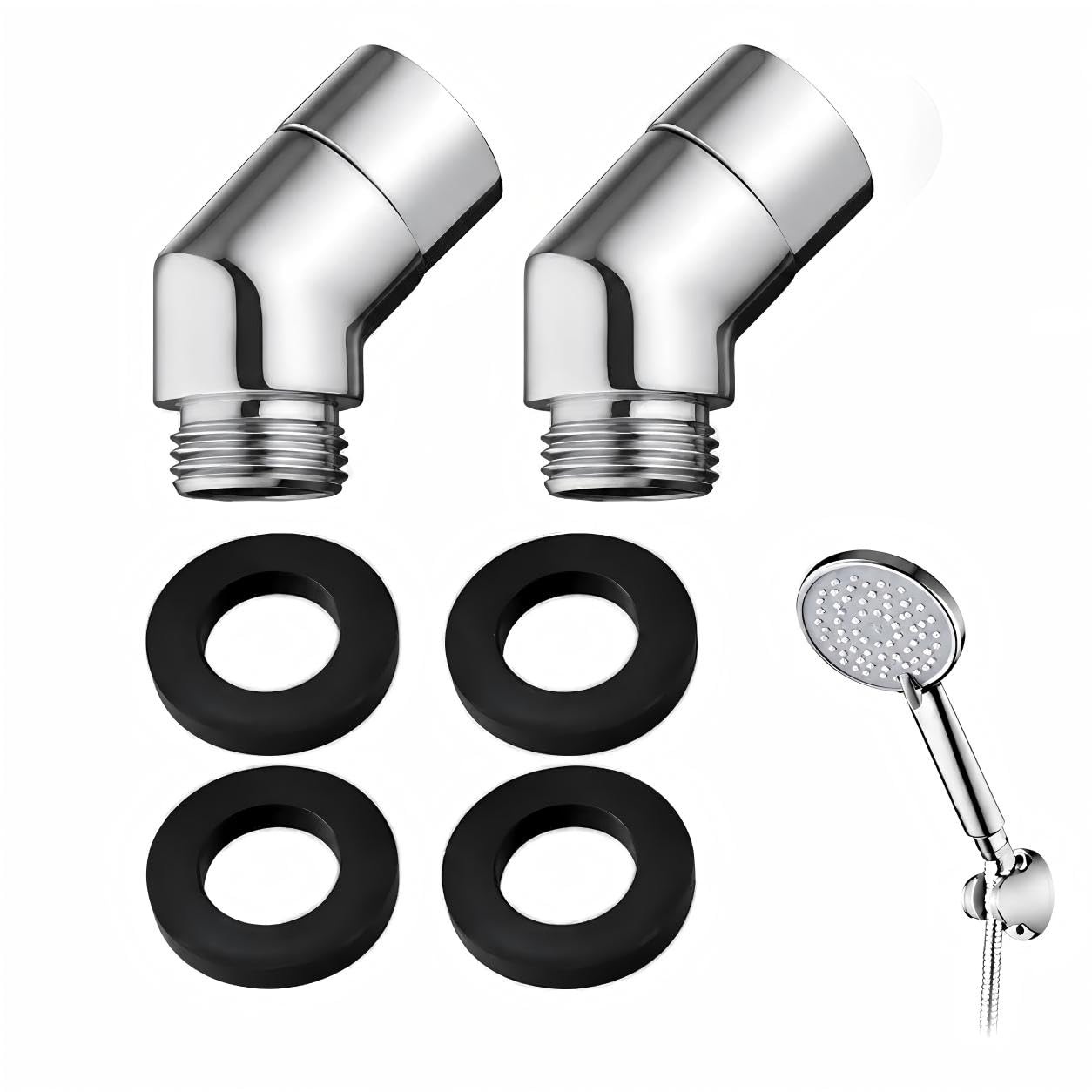 Adattatore Doccia 135 Gradi Raccordo angolare 1/2 Pollice Set 2 Pezzi Estensione doccetta Girevole Ottone Cromato con Guarnizione Bagno Spazio Ridotto
