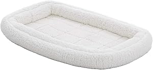 MidWest Homes for Pets Bolster Dog Bed 94cm x 60.5cm x 15cm Fleece Dog Bed with Comfortable Bolster, Ideal for Medium Dog Breeds and Fits Most 91.4cm Long Crates, Machine Wash and Dry, White, 40336-FS
