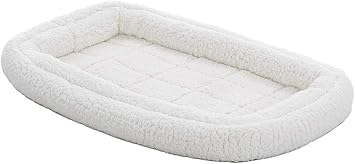 MidWest Homes for Pets Intermediate QuietTime Double Bolster Pet Bed, White Plush 36-Inch Crate Mat with Stacked Bolsters, Machine Wash, Secure Fit with Elastic Straps