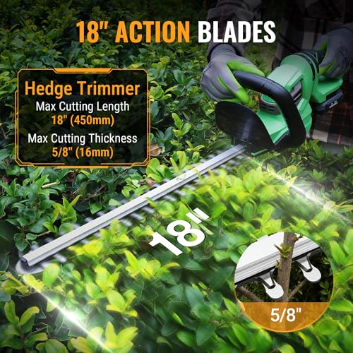 Image of WORKPROX 20V Cordless Hedge Trimmer with 180 Rotatable Handle, 18'' Dual-Action Blade & 2.0Ah Battery, 5 /8 inch Cutting Capacity, Safety Lock, Lightweight Shrub Trimmer for Garden Yard