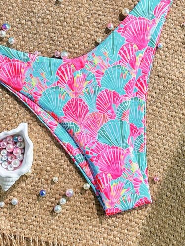 Women's Floral Plants Print Bathing Suit High Waisted Halter Boho Swimsuit Bikini Set4