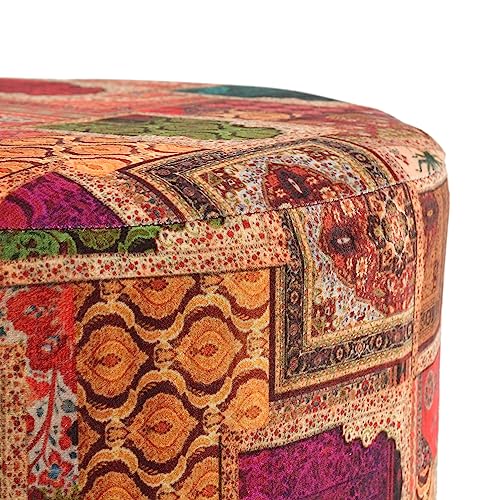 Image of NACIA Printed Ottoman Upholstered Foam Cushioned Pouffes Puffy Stool for Living Room Sitting Muddha Wooden Velvet Pouf Stool for Foot Rest, Home Decor Dressing Table Stool, 16x16x17 Inches, Beige
