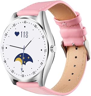 QESTO FDS Smart watch round screen female heart rate monitor smart watch fitness activity tracker pedometer color screen for Android IOS(pink)(Pink)(Silver)