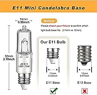 Vista 2 de Foco E11 halógeno, bombillas halógeno de candelabro E11 de 120V 75W paquete de 4, base T4 mini JD E11, regulable 2700K luz blanca cálida