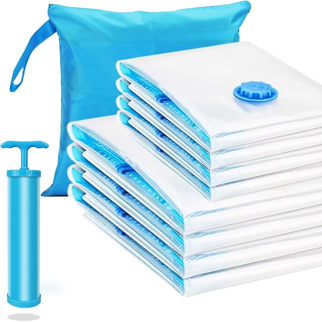 Vacuum Storage Bag, Clothes Storage Bags with Zip and Pump, Large Storage Bags for Duvet, Pillows, Bedding, Quilts, Sweater, Suitcases (4Jumbo+4Large+Hand Pump)