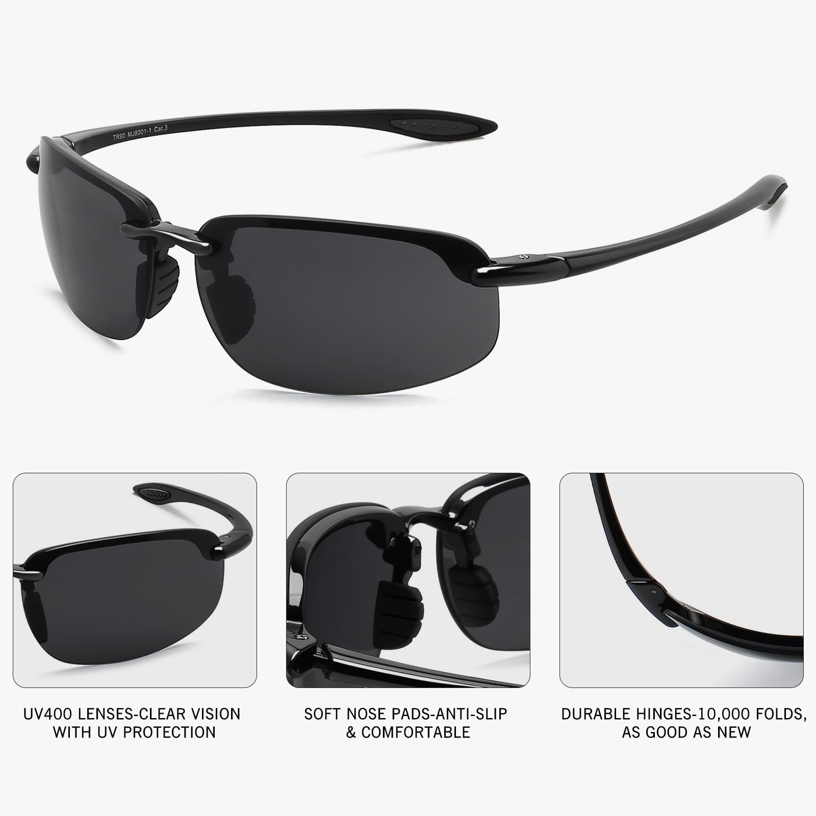 WISTON Occhiali da sole sportivi polarizzati per uomo donna Tr90 Montatura senza montatura per corsa pesca baseball guida W8001
