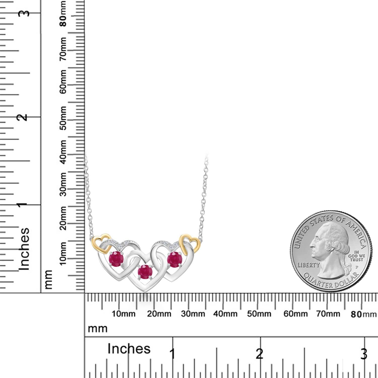 Gem Stone King 925 Silver and 10K Yellow Gold Red Ruby and White Lab Grown Diamond Heart Shape Pendant Necklace For Women (1.11 Cttw, with 18 Inch Chain) - Image 3