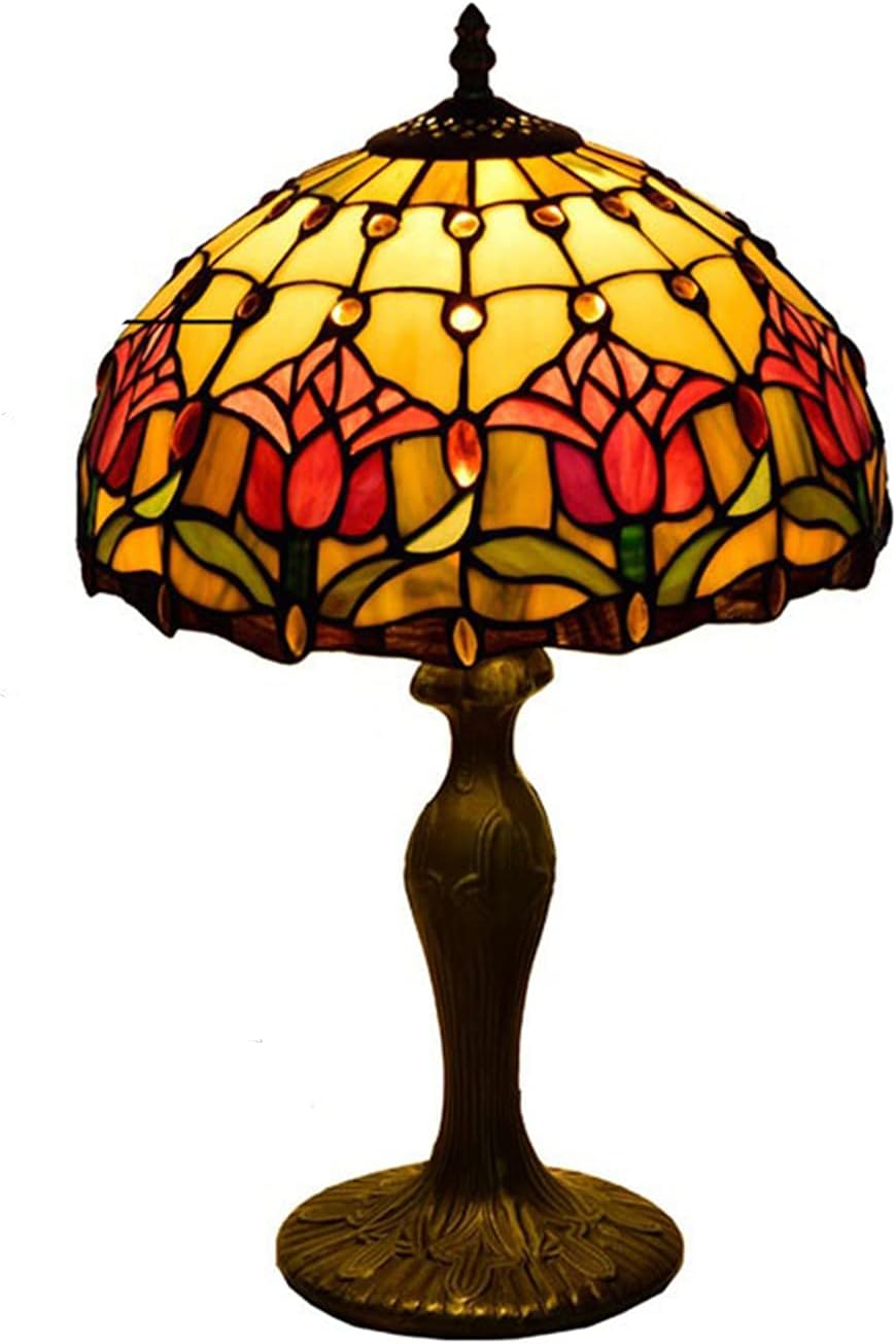 MILEVO Tiffany Table Lamps for Bedroom, 30Cm Wide Table Desk Beside