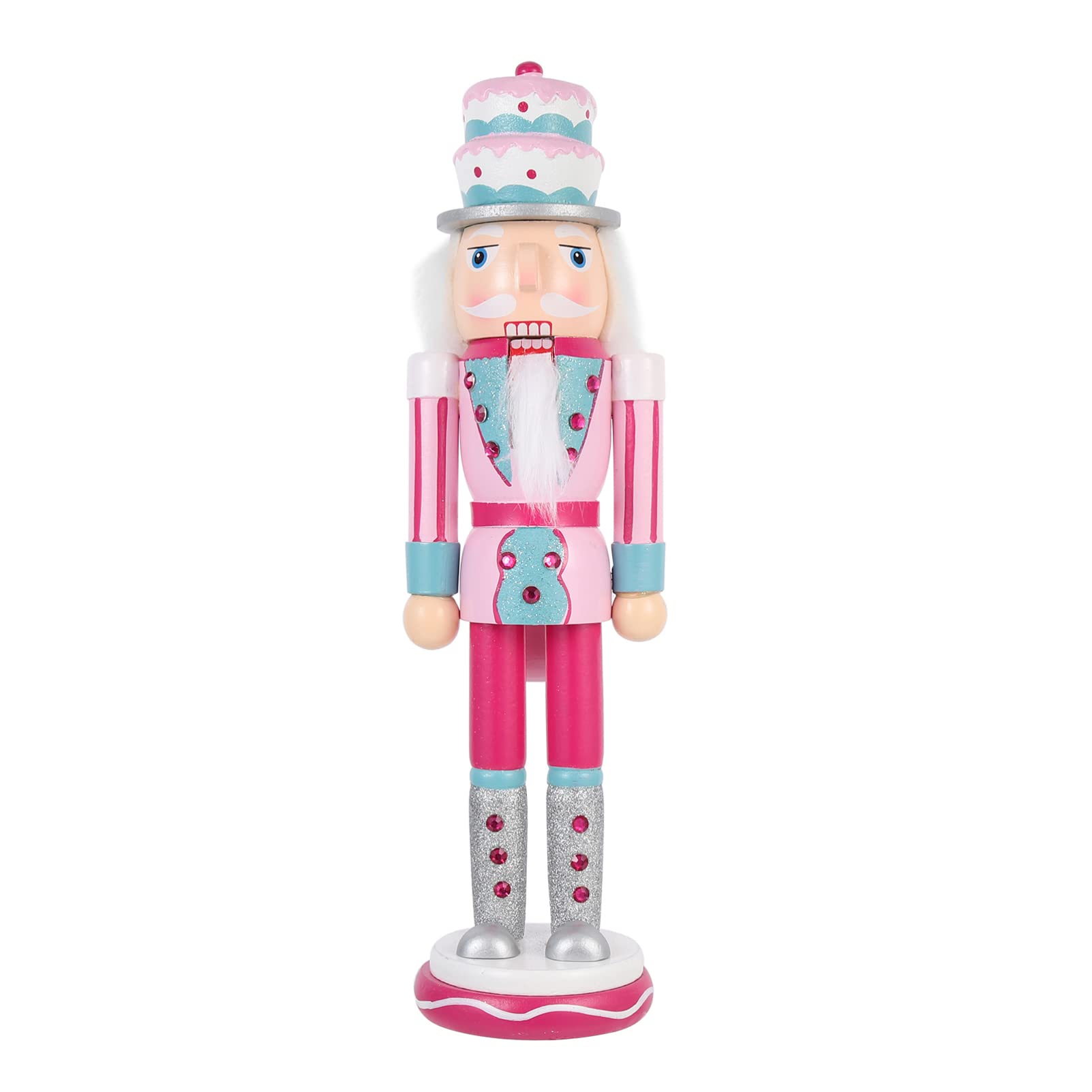 Christmas Nutcracker Soldier Pink Christmas Wooden Nutcracker Ornament Christmas Decorations for Festival Indoor Decor Xmas (35CM/ 14In)