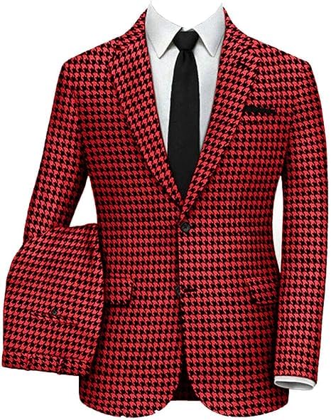 Houndstooth Mens Tuxedo Plaid Dogstooth Prom Wedding Party Groom Blazer Jacket Pant 2 Pieces Suits